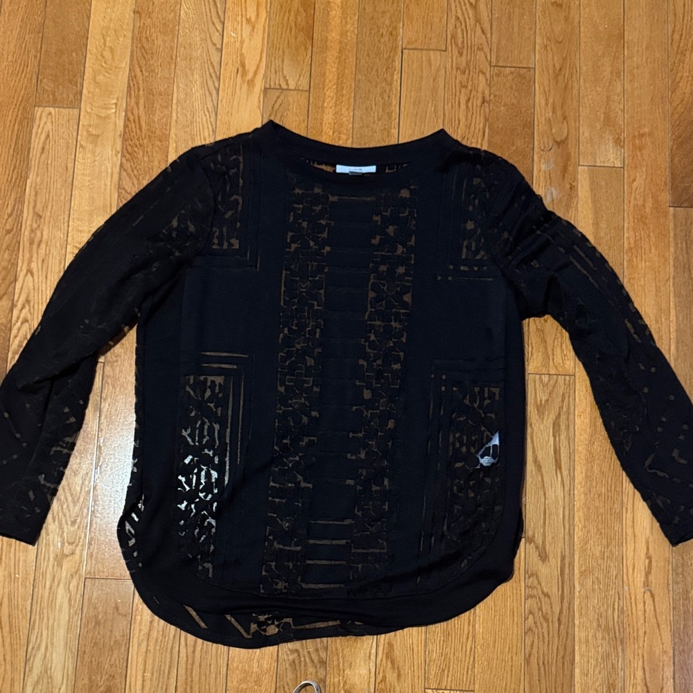 Bar III Black Sheer Long Sleeve Top